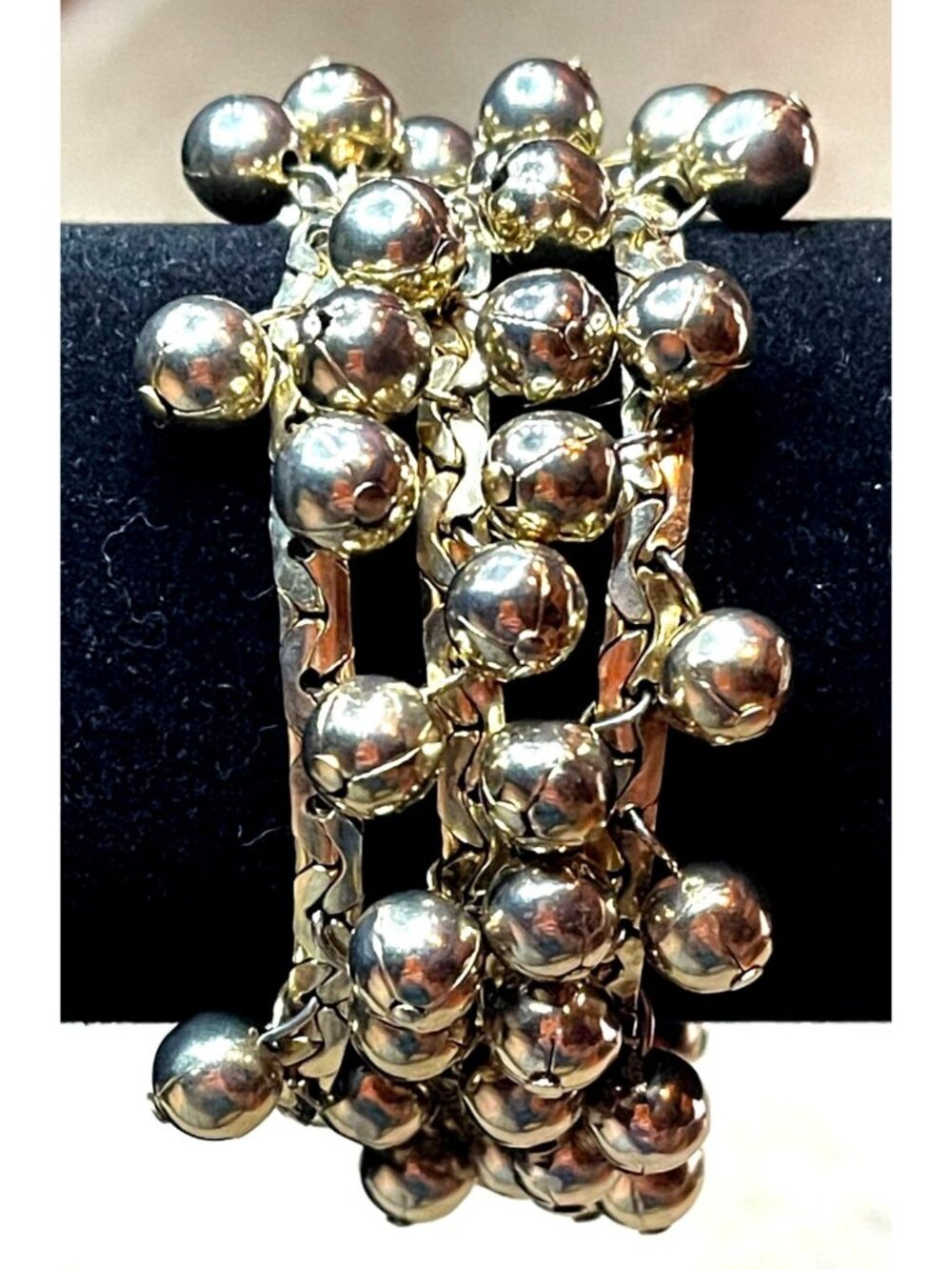 Vintage 60s Kafin New York Wide Chunky Gold Ball Multi Chain Bracelet 7"